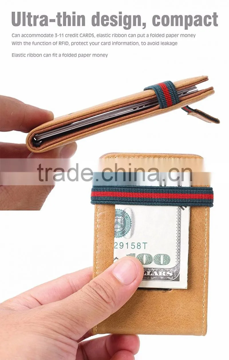 RFID Blocking Bifold Slim Wallet with Pull Tab Sleeves and Money Clip