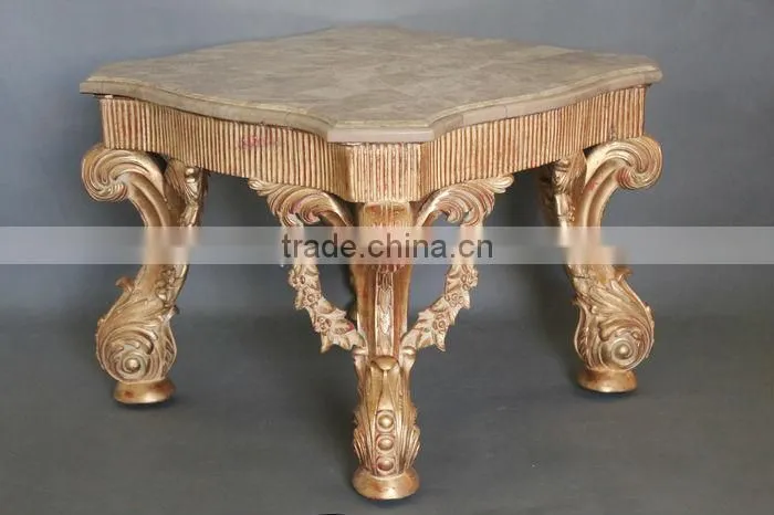 Champagne gold coffee table with marble top, French furniture