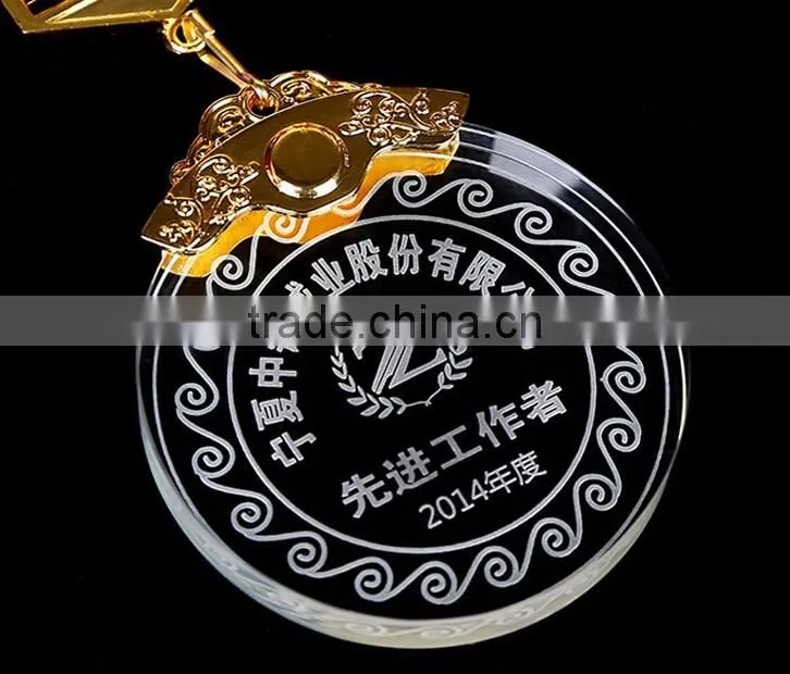Jingyage Carved novelty crystal gold medals clear crystal medal