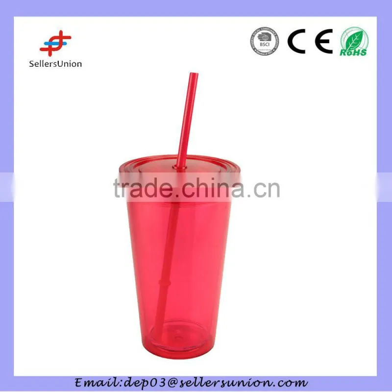 Plastic cup with straw
