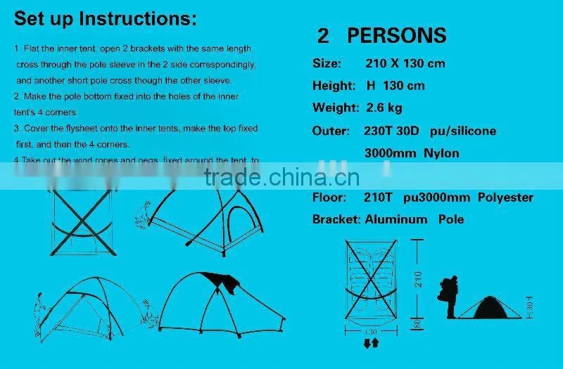 Urltra-light portable nylon W/P tents for 2 persons