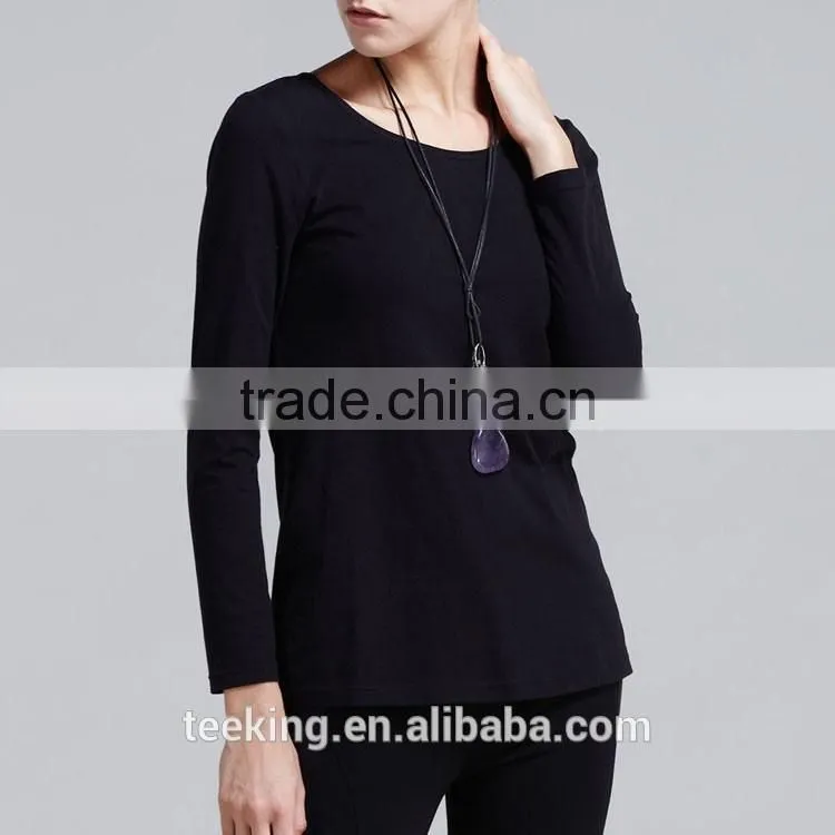 100%cotton plain long sleeve loose fit t shirt for women