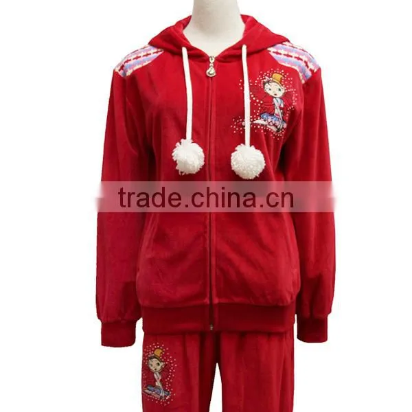 2016 china lovely red wholesale velvet for women branded cheap tracksuits sports wear