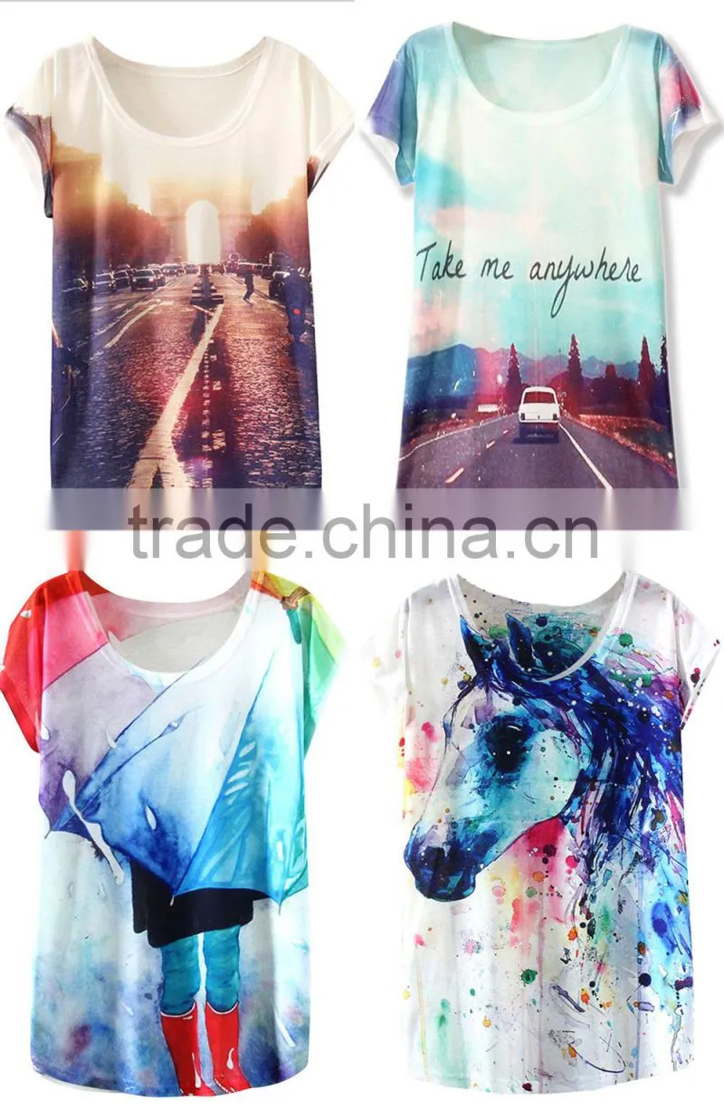 hot sale sublimation ladies t-shirt print design, summer ladies top t shirt
