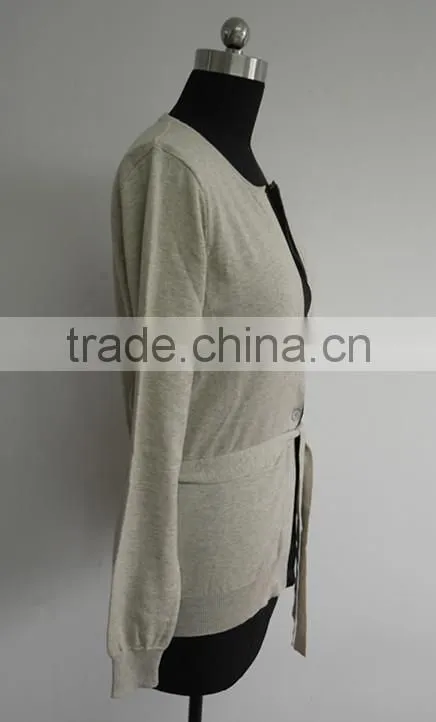 Fashion Ladies 12gg knitted cardigan sweater with a belt