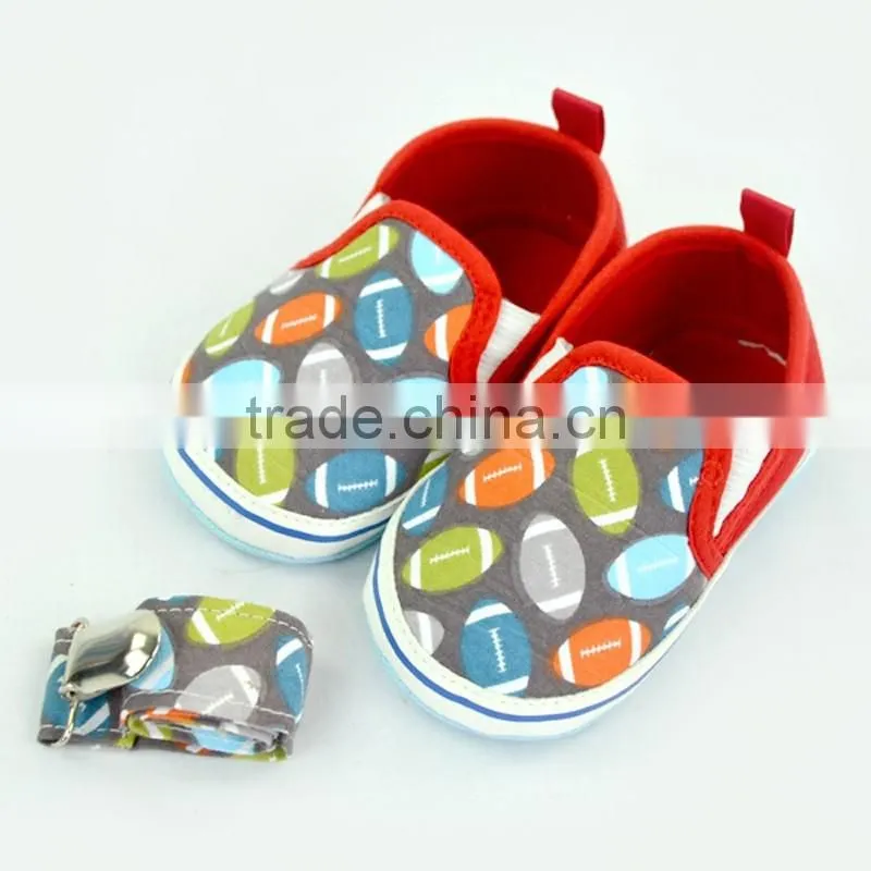 Cute Rugby Pattern Newborn Crib Shoes Baby Shoes Matching Pacifier Clip