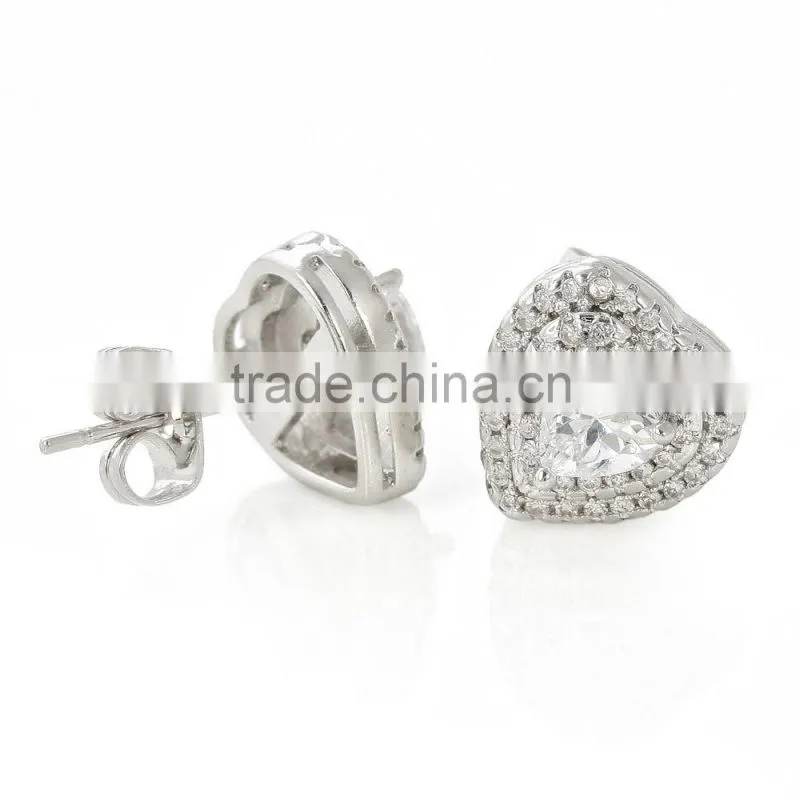 Double row diamond love shape Heart-shaped zircon earrings