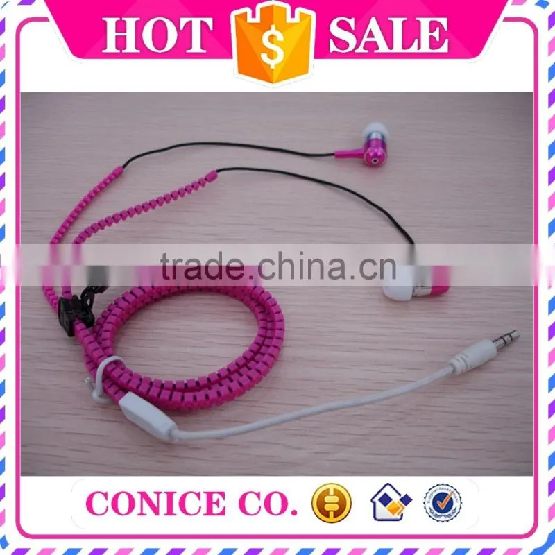 Custom Colors Stereo Noise Cancelling Function Metal Plug Zipper In-Ear Earphone