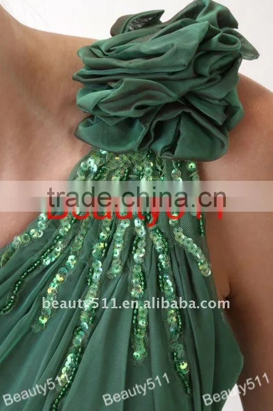 Cocktail Party Homecoming Prom Dress One shoulder Chiffon Green Sexy Pleats Party Dress AS078