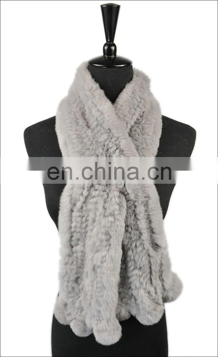 2016 Wholesale cheap good material real rex rabbit fur knitted promotional scarf / handmade scarf