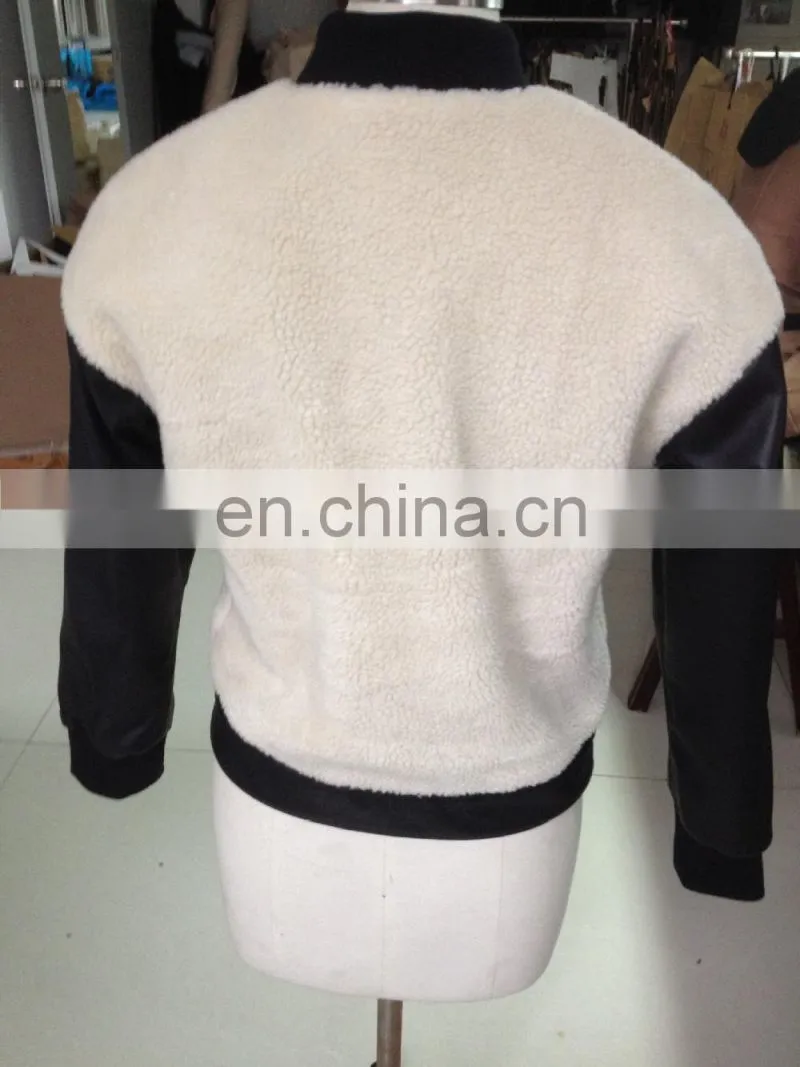 ladies 2015 newstyle fake fur jacket with sheep leather sleeve