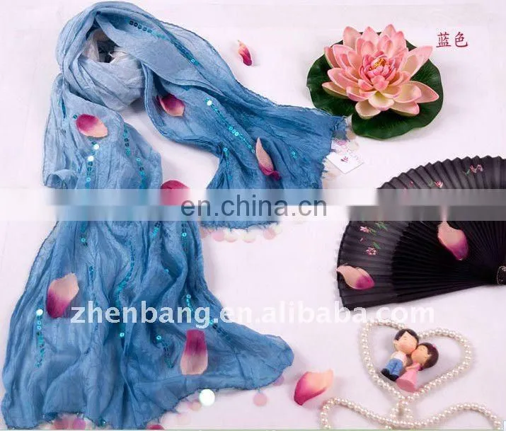 Embroidered Long Silk Scarf