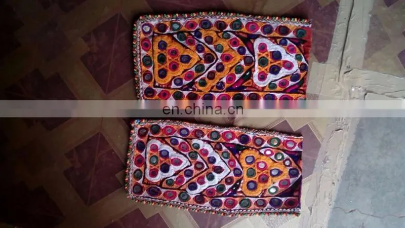 Colourful Indian vintage banjara neck yoke with embroidery and mirror work patches