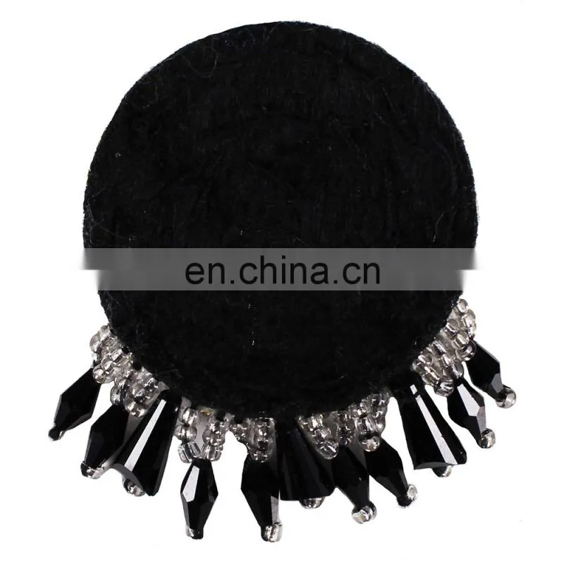 Fashion Red Black Round Design Beaded Crystal Tassel Fringe Patches for Bag Clothes
