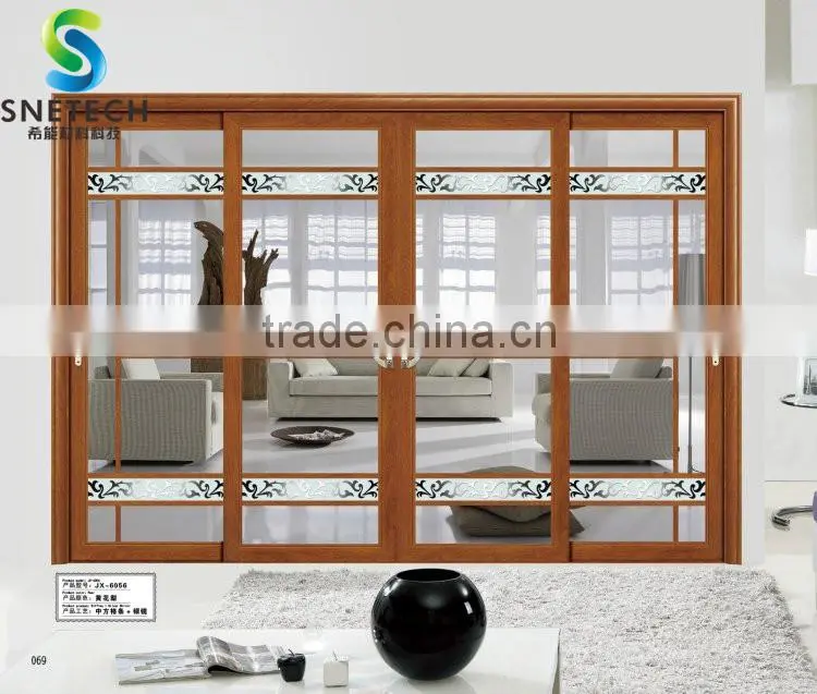 brown frames tempered glass with frosted strips for partition sliding doors