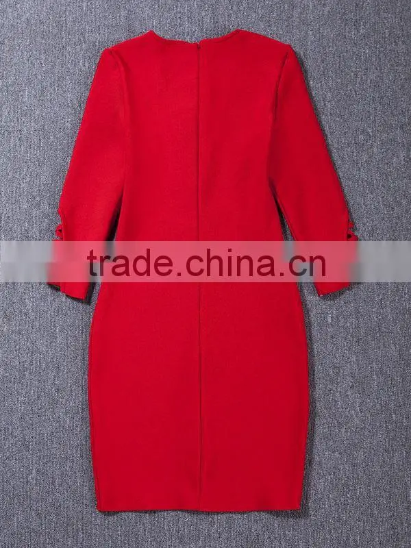 Summer dress 2015 new fashion elegant and sey women black red beige white long sleeve evening party bandage Dress Bandage Bodyco