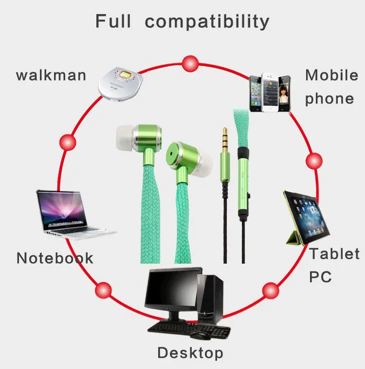 Fashionable Shoelace Stereo Handfree Headphone with metal shell