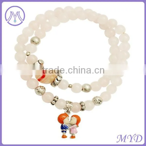 Women leather bracelet with metal enamel beads