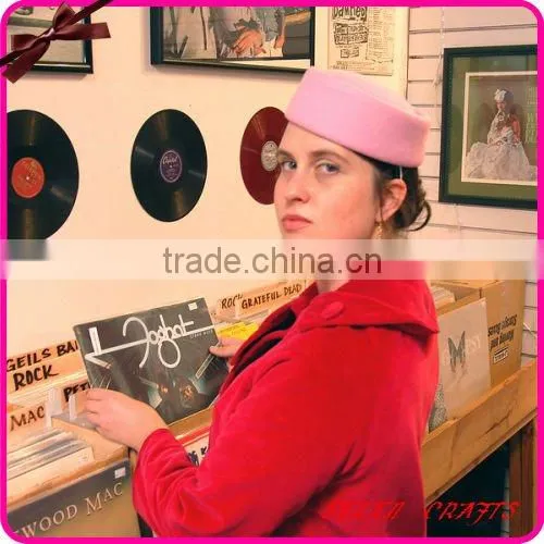 Fashion beige 100% wool felt pillbox hat with dots