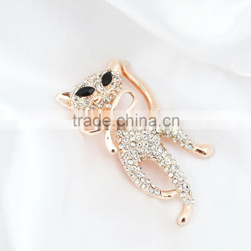 2015 Hot Sale Korean Diamond Cat Brooch Gold Brooch with Bowknot