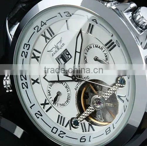 Jargar Men Gent White Tourbillon Date Aviator Automatic Mechanical Watch WM182