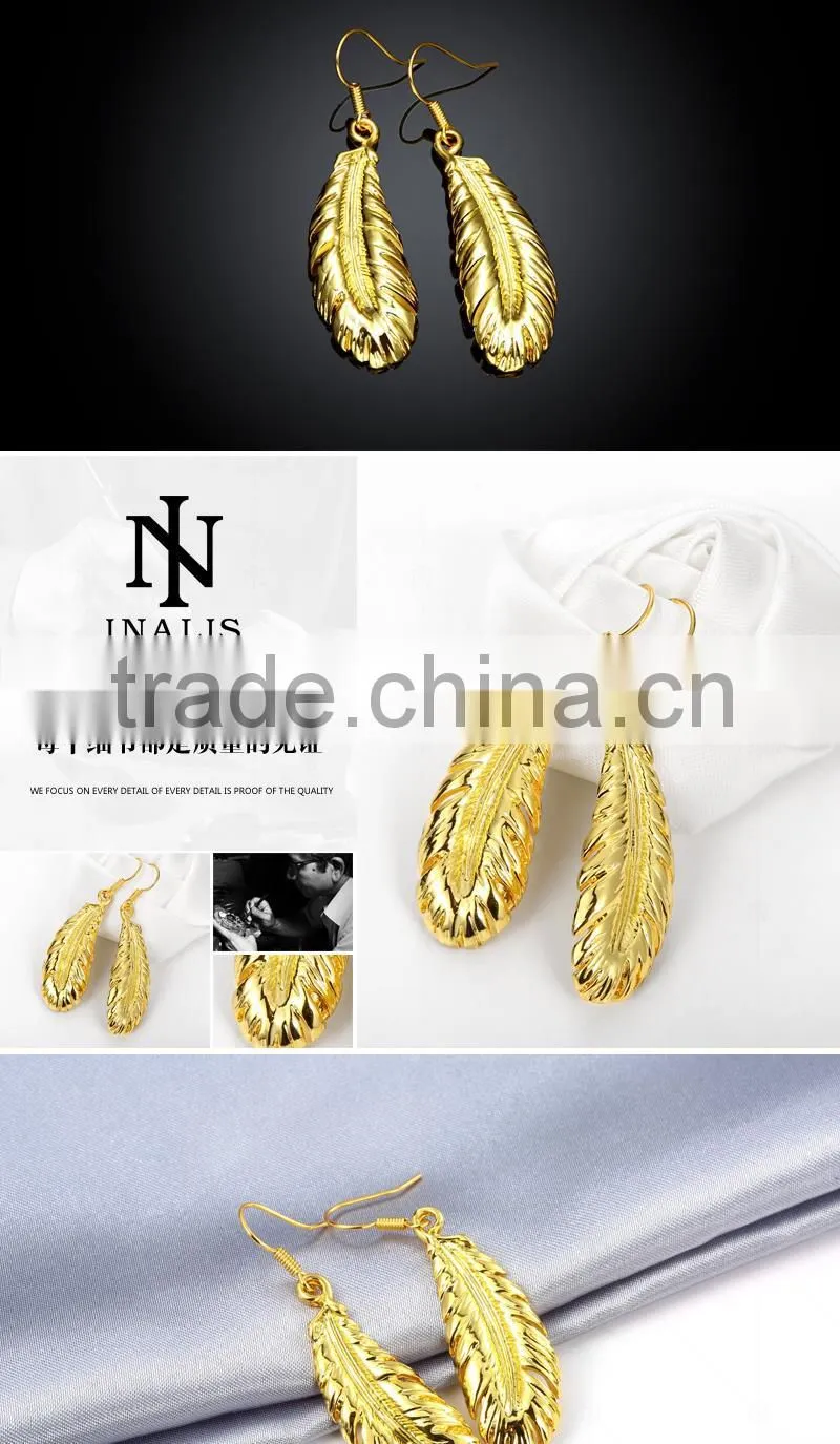 Factory direct sale feather earrings jewelry gold