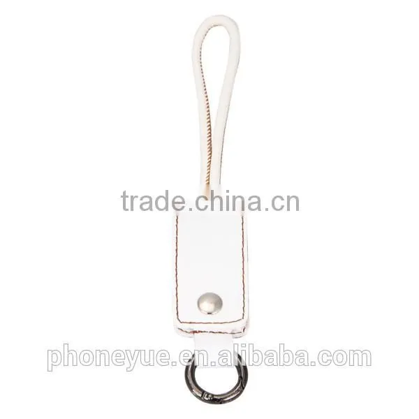 2016 genuine leather metal micro usb cable keychain for samsung