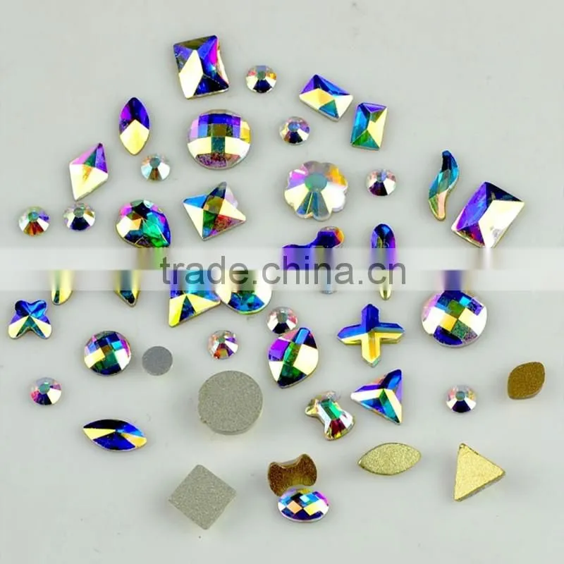 Assorted shapes tear drop, rectangle, marquise, butterfly flat back non hot-fix rhinestone for garmnet decoration