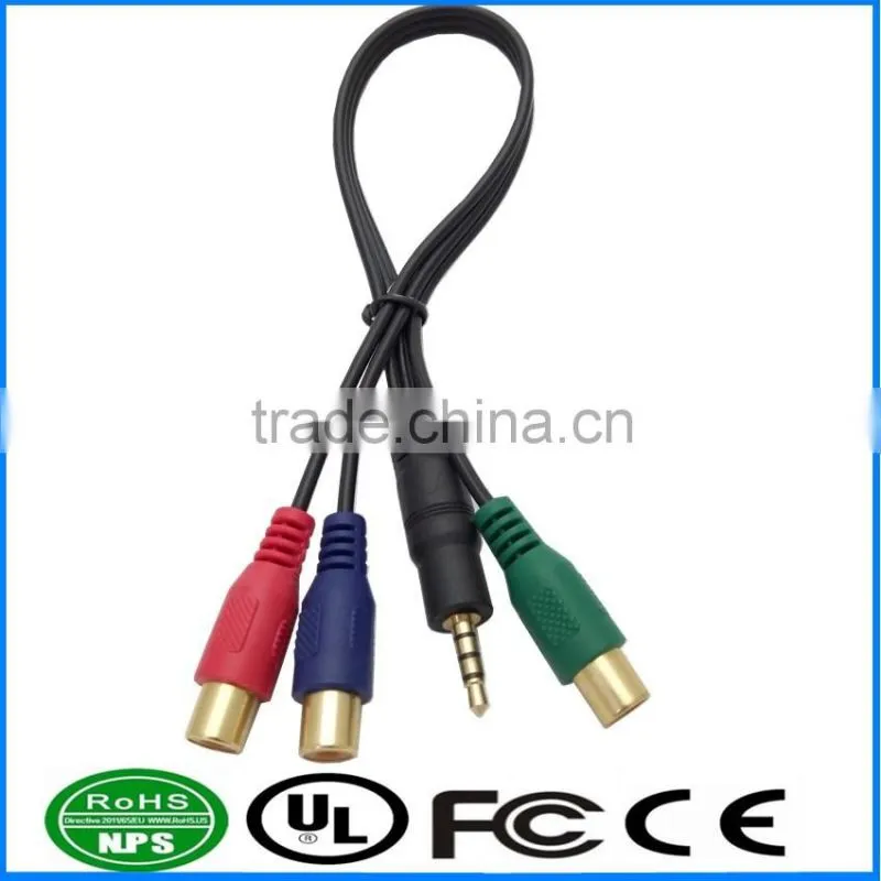 AUX Audio Male to 3 RCA Cable Gold Plated Audio I/O Wire Mount Cable for PC, Car Audio, Audio Equipment