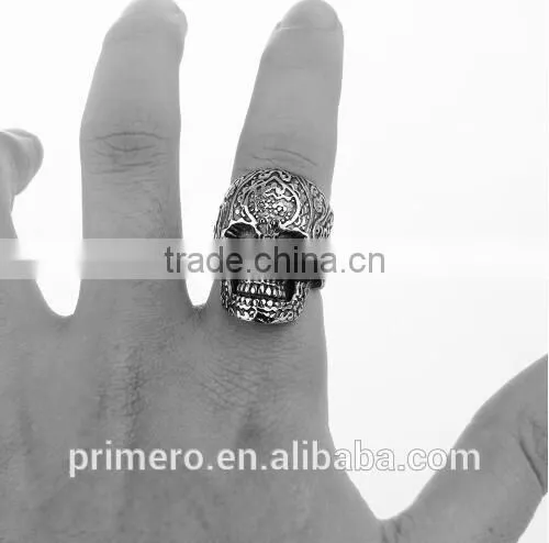 Fashion Flower Skull Gothic Black Poker Party Rock Biker Stainless Steel Terminator Ring