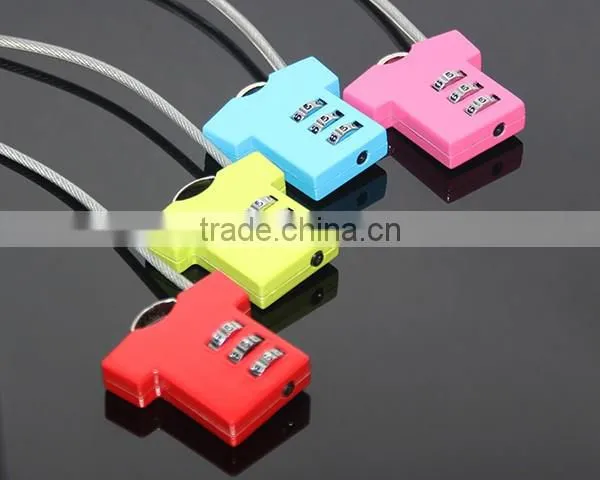 T-shirt Shaped Resettable 3 Digit Travel Luggage Suitcase Alloy Padlock Steel Wire Changeable Combination Lock