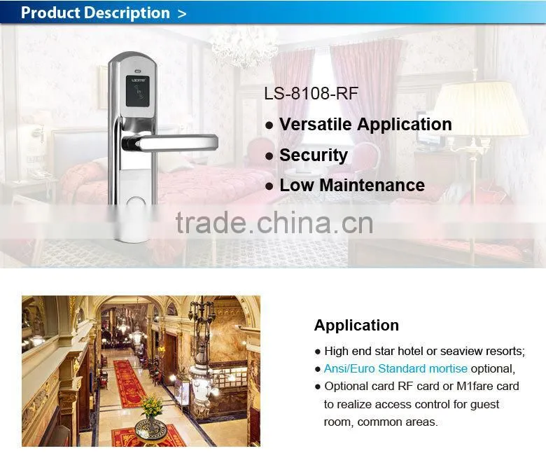 Stainless steel and high quality RF card electric lock for hotel LSD8108