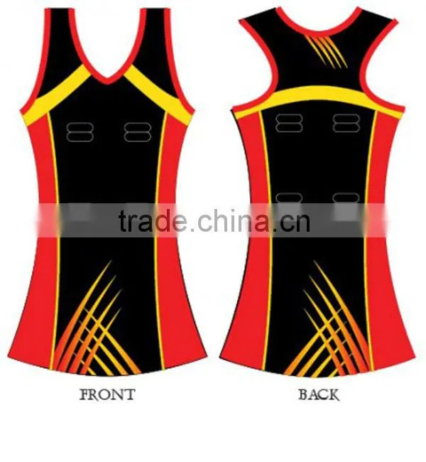 Green and yellow color netball a-line dress design for sale