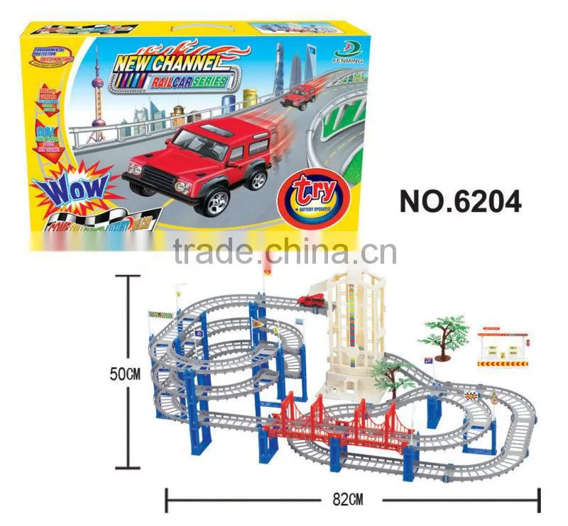 Plastic toy B/O railcar with music and light/ railway toy set 6204