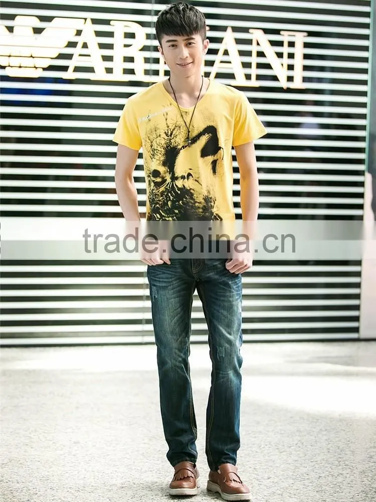 New men's short sleeve T-shirt men's v-neck Chinese wind printing men's T-shirt