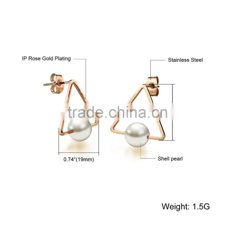 wholesale fashion jewelry triangle shape 18K rose gold plated pearl new earring designs for women