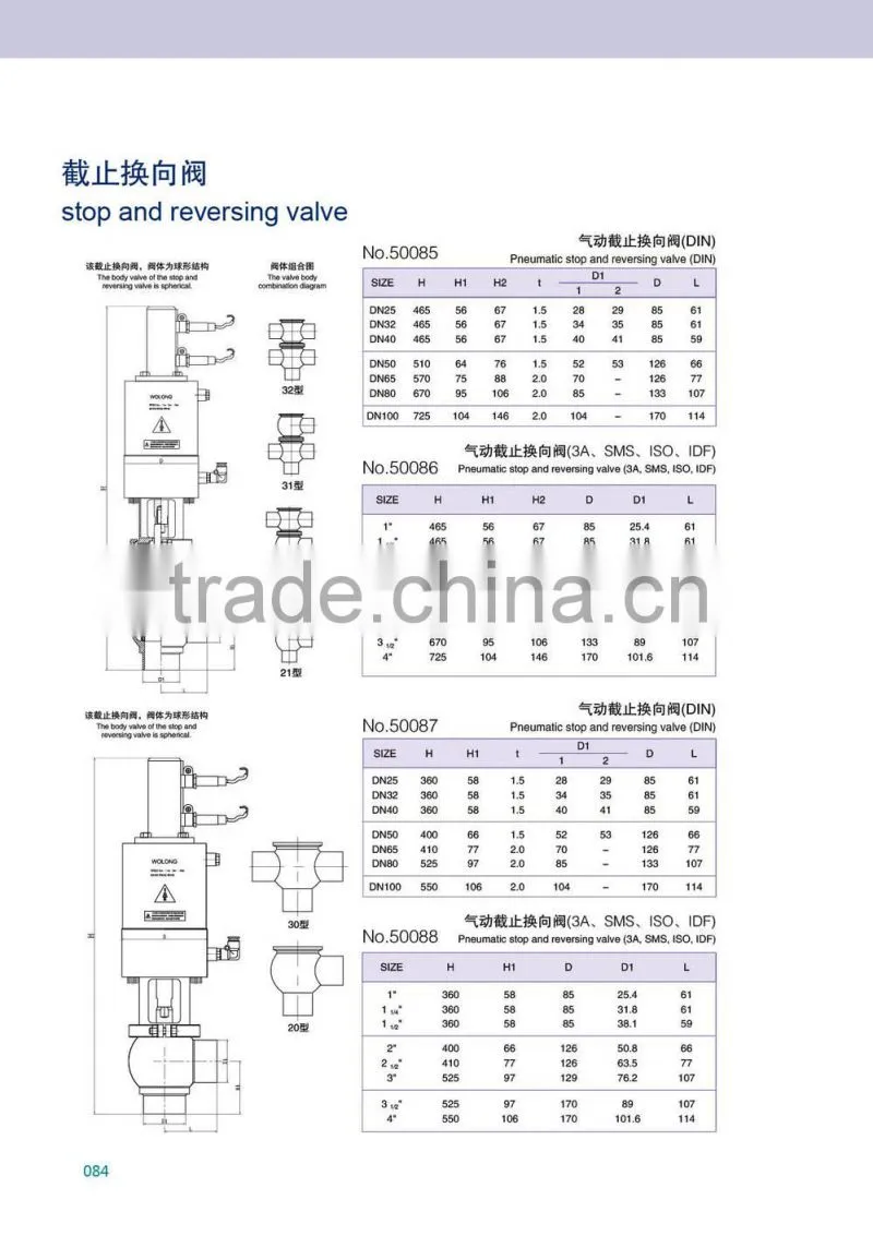 SS304 SS316L Sanitary Stainless Steel 3-way Divert Seat Valve