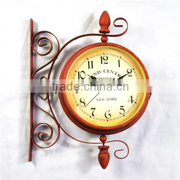 Distressed metal double sided wall clocks