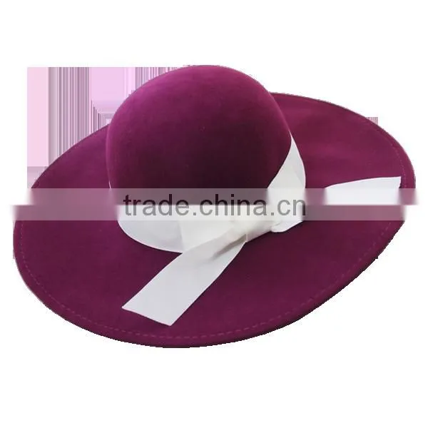 Fashion Ladies Wool Felt Floppy Hat With Tied Band