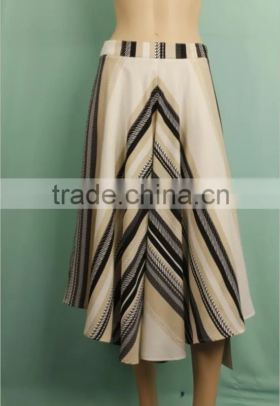 2016 Elegant ladies printed fashion cotton blend maxi skirt