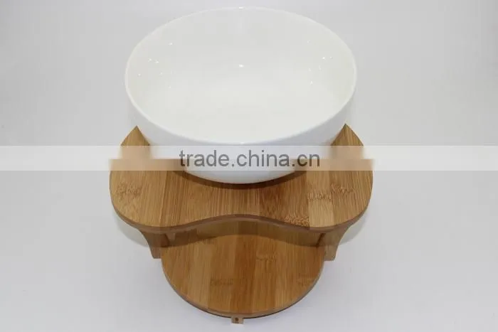 2015 HOT selling food safe ceramic tableware with unique bamboo tray