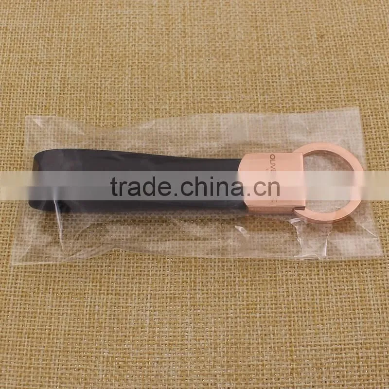 Custom concise gold leather keychain/blank rose gold key chain leather