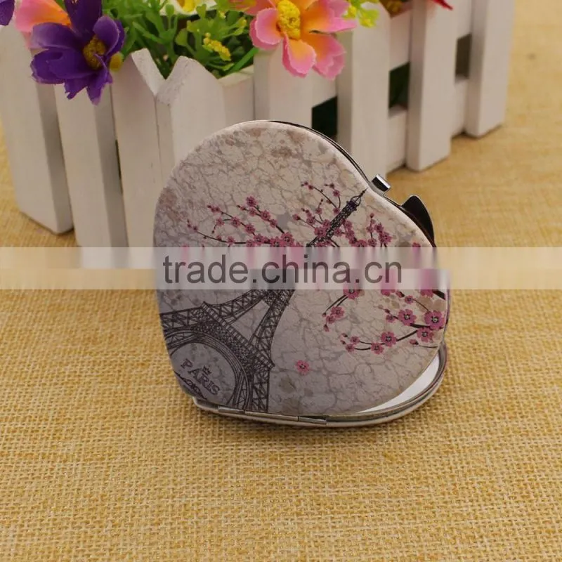 Custom cheap heart pu leather compact mirror / mirror pocket / makeup mirror