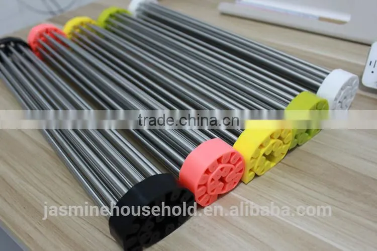 High Quality Over the Sink Multipurpose Roll Up Stainless steel silicone Dish Drying Rack