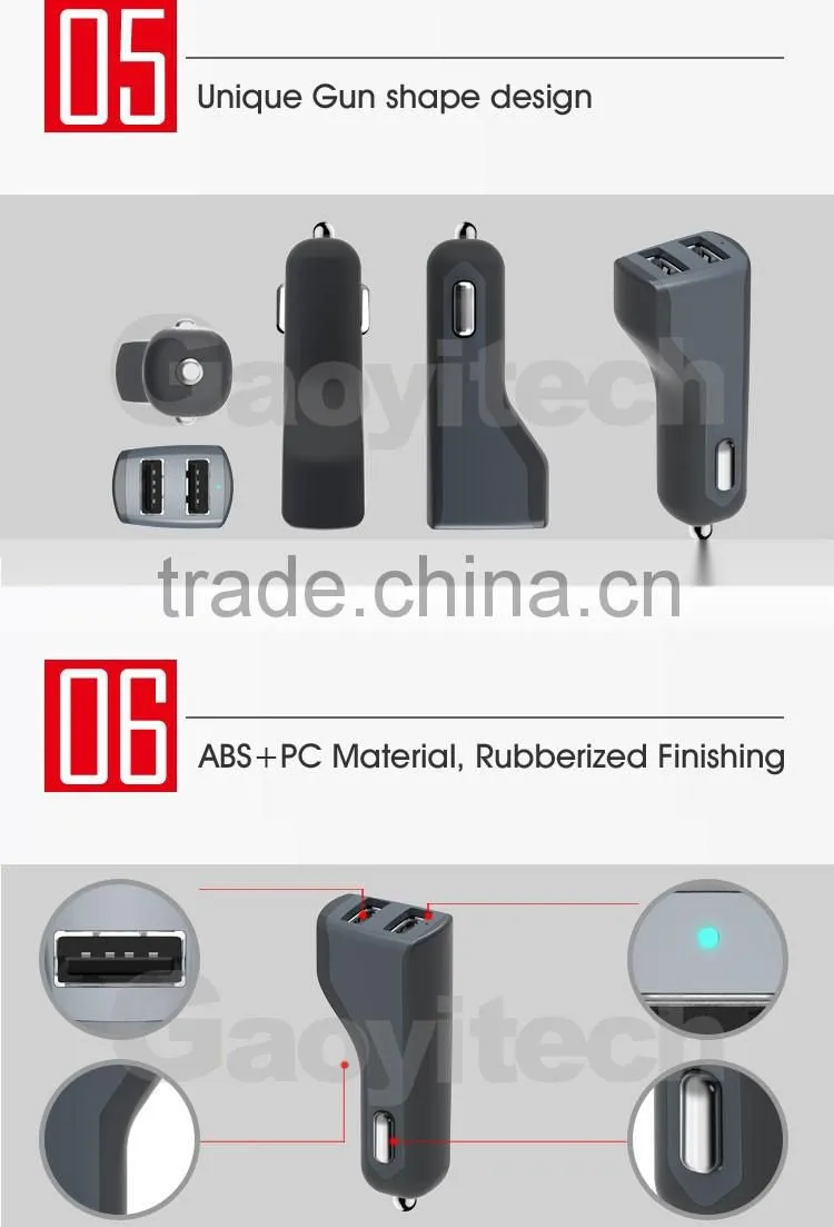 2016 New power car charger dual USB port charger for smart IC QC3.0 high charging