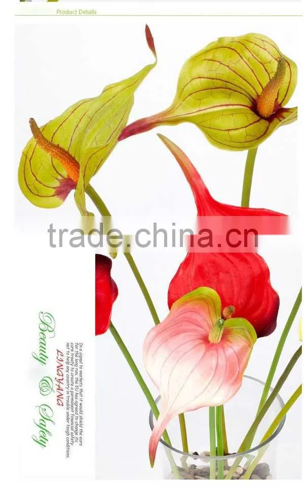 Single head red anthurium flowers, 51cm anthurium artificial flowers for public decoration