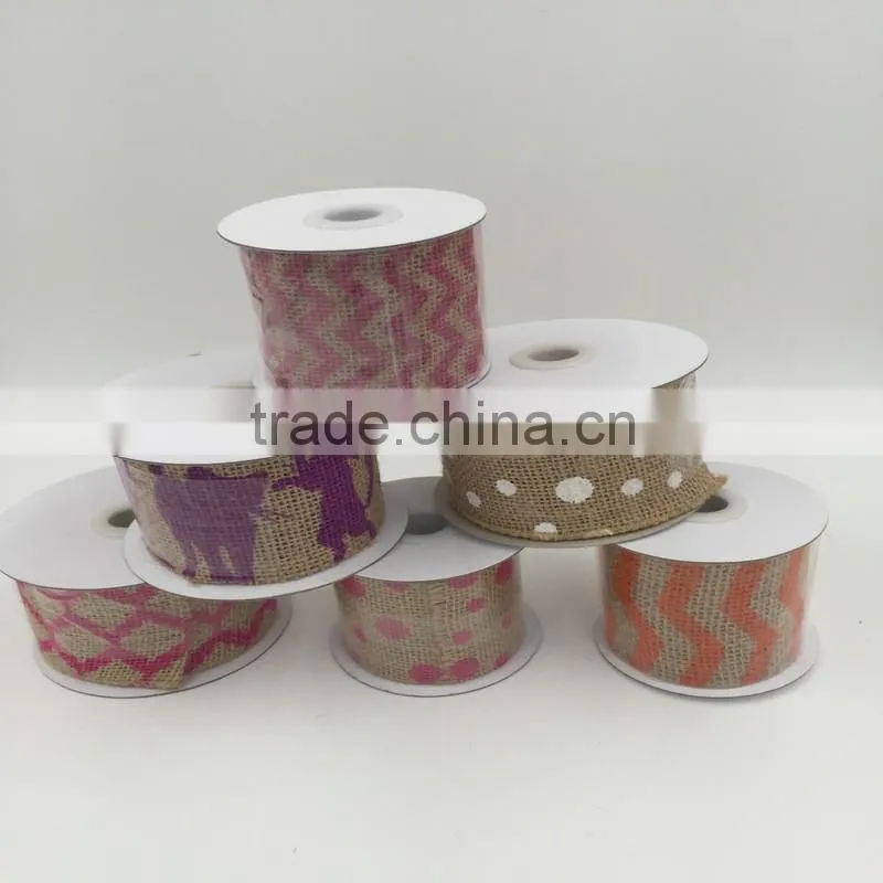 7cm natural colorful printed Jute Ribbon