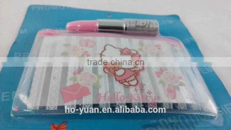 Promotion gift Set custom Printing PVC card purse with mini ballpoint pen for children