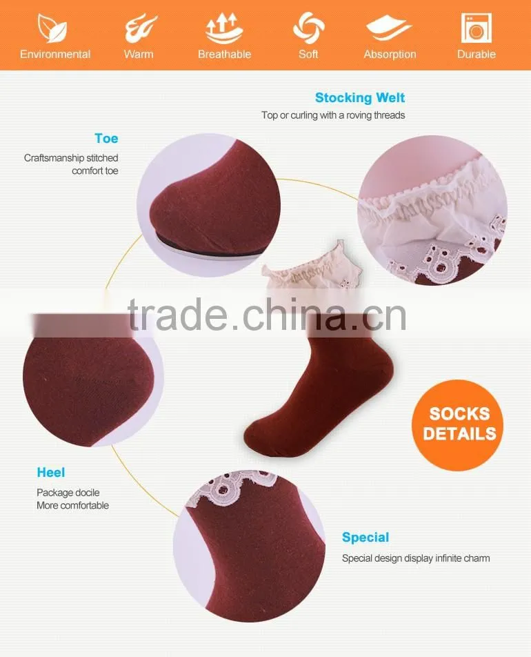 lady 200N fashion cotton socks with chiffon lace on the cuff wholesale socks
