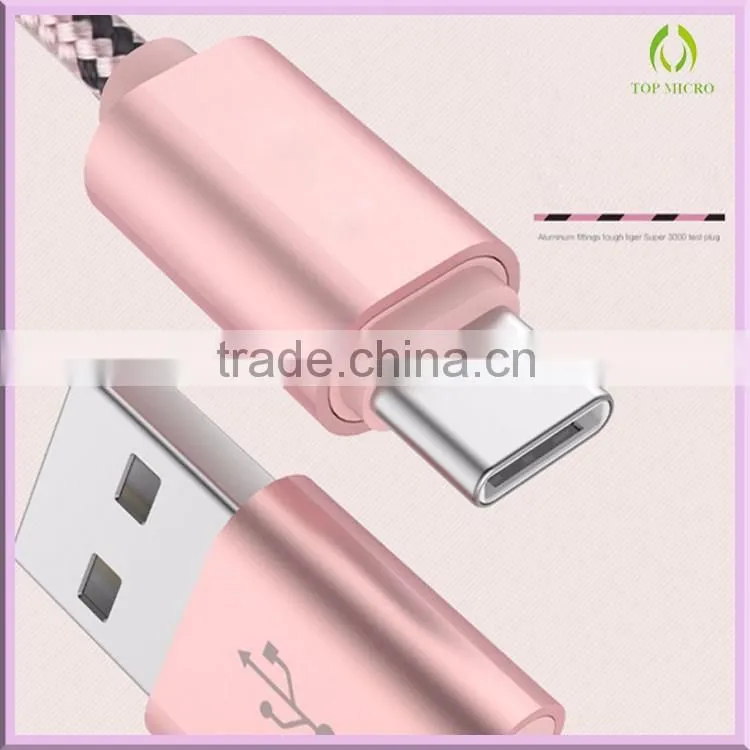 2016 Fashion Portable Fast Charging Nylon Cable Type-C to USB2.0 Data Line